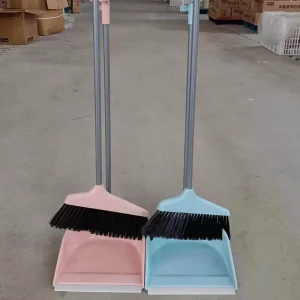 Indoor Sweeping Broom and Scoop for Home Long Handle Plastic Dustpan Set With Pet Fiber