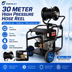 Industrial Diesel Sewer Jetting Machine 200Bar 25L min Reel Drain Cleaning Equipment Sewer Jetter for Pipe Service