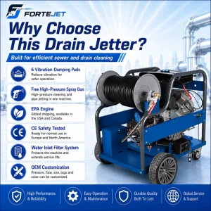Industrial Diesel Water Jetter Machine 200Bar 40L min Reel Remote Pipe Cleaner Sewer Jetter for Blocked Drain Pipe
