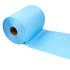 Industrial Dust Free Polyester Cleaning Cloths Large Roll in Blue & White Disposable Water & Oil Absorption for