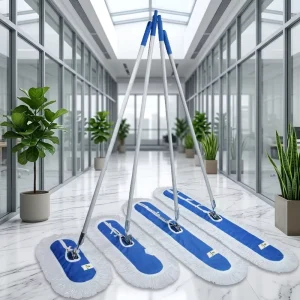 Industrial Dust Mop 60cm 90cm 120cm Blue Flat Mop Aluminum Handle for Warehouse Airport Dusting