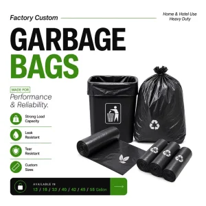 Industrial Duty Black Plastic Trash Bags LDPE HDPE Bin Liners Heat Sealed Waste Refuse Sacks