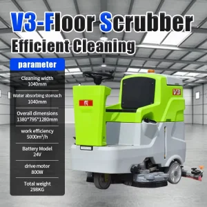 Industrial Electric Ride-On Floor Scrubber with Dual Brushes, 1040mm Cleaning Width, and 298kg Weight
