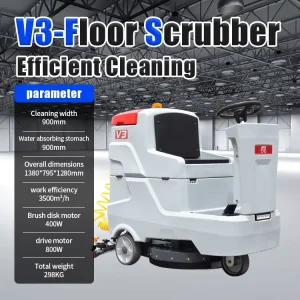 Industrial Floor Scrubber Machine, 900mm Squeegee, Walk-Behind Style