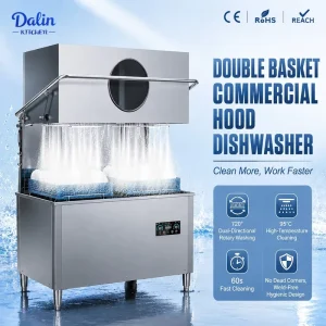 Industrial Hood Type Dishwasher Commercial Pass Through Dishwashing Machine 60 Racks Per Hour for Canteen Kitchen