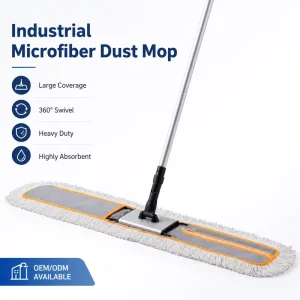 Industrial Microfiber Dust Mop Heavy Duty Large Coverage 360 Swivel Highly Absorbent OEM ODM Cleaning Mop