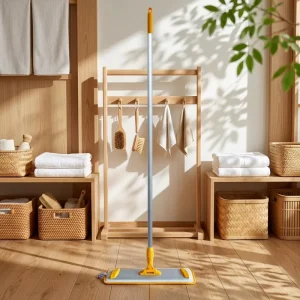 Industrial Microfiber Flat Mop Aluminum Handle Yellow Frame Washable Pad for Commercial Floor Cleaning