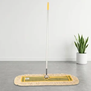 Industrial Microfiber Yarn Dust Mop with Hemmed Edge, Aluminum Pole, Rectangular Head, and Manual Wringing