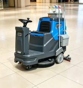 Industrial Ride-On Electric Battery Floor Scrubber with Cold Water Cleaning and CIP