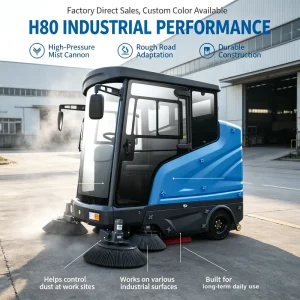 Industrial Ride-On Electric Floor Sweeper with Brush Cleaning and Battery
