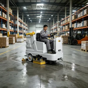 Industrial Ride On Floor Scrubber 7200㎡ h Battery Powered Floor Cleaning Machine