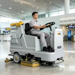 Industrial Ride-On Floor Scrubber with 4-5 Hour Battery Runtime