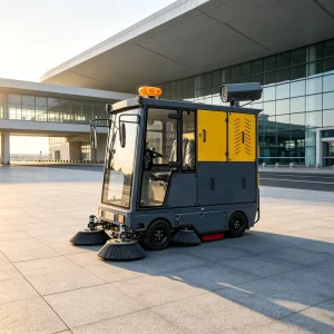 Industrial Ride-On Sweeper and Scrubber Cleaning Machine with Powerful Vacuum Brush System