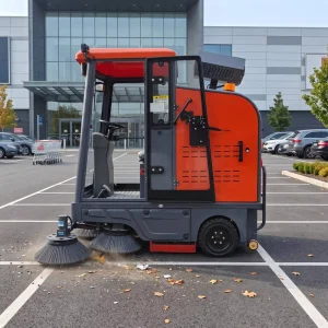 Industrial Street Sweeper Ride-On Electric Floor Cleaning Machine Enclosed Cabin 1900mm Wide for Factory Warehouse CE