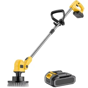 Industrial Telescopic Power Scrubber Cordless Electric Cleaning Brush Adjustable Angle Rotating Head 2 Batteries 68V