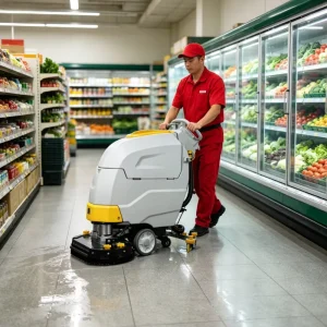 Industrial Walk-Behind Floor Scrubber Dryer 3000 m²/h Battery Powered
