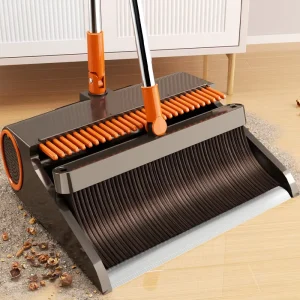 Innovative Aluminum Edge Dustpan and Broom with Ground Hugging Design Press to Remove Hair Foldable Storage