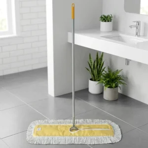 Institutional Janitorial Dust Mop White Cotton Yarn Aluminum Handle for Facility Maintenance Cleaning