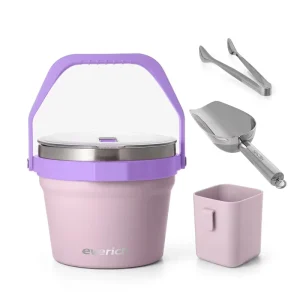 Insulated Ice Bucket with Lid Beer and Drink Cooler with Ice Scoop Tongs Hanging Container Portable Outdoor Bar Accessories