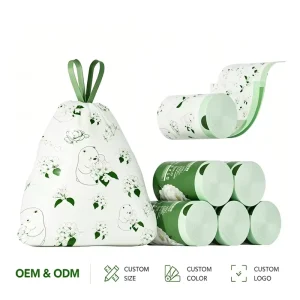 Interleaved Clear PE Square Bottom Trash Bags on Roll Biodegradable Drawstring Gravure Printing 30 Micron