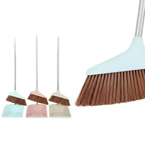 Iron Macaron Broom Dustpan Combo Plastic Handle Soft PET Bristles for Home Kitchen and Hotel Floor Cleaning