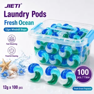 JIETI 12gX100pcs Windmill Shape Fresh Ocean Laundry Pods 4 in 1 Washing Pods Capsule Laundry Gel OEM ODM Free Sample Factory