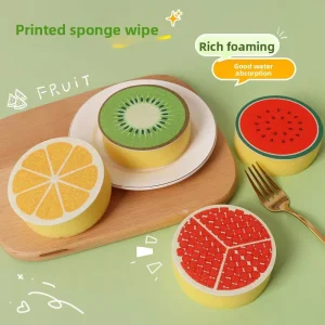 JLY Dishwashing Sponge Fruit Print Non woven Cleaning Scrubber Double layer Absorbent Scouring Pad Removing Stainsmulti purpose