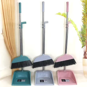 JY1321 Heavy Duty Painted Iron Handle Broom with Plastic Bristles and Dustpan Portable for Home Floor Cleaning