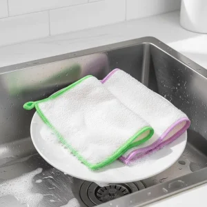 Kitchen Bamboo Wipe Dish Wash Cloth Towel Rag Strong Absorbent Double Layers Hanging Cleaning Cloth Colorful Edges Wash Label