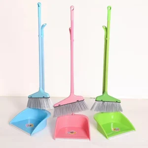 Kitchen Broom and Dustpan Set with Long Handle Folding Plastic Broom