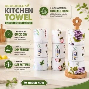Kitchen Cleaning Cloth Roll Tear Off Reusable Antibacterial 10A 300 Washes Perforated Household Cleaning Towel
