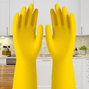 Kitchen Dishwashing Household Gloves Waterproof Anti-Slip Reusable 30cm Natural Latex Flocklined