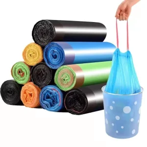 Kitchen Disposable PE Drawstring Garbage Bags in Rolls