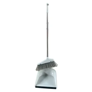 Kitchen Folding Broom and Dustpan Set with Long Handle and Bristle Head