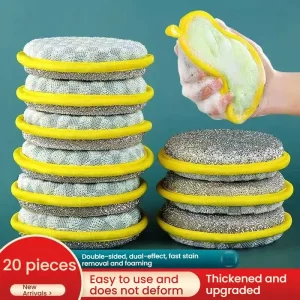 Kitchen Household Double Sided Dishwashing Scouring Pads Oil Free Bowl Brush Pot Artifact Cleaning Cloth Sponge Wipe