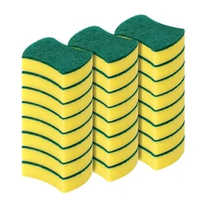 Kitchen Non Scratch Absorbent Dish Scrub Sponge Double Layer Foam Fiber Scouring Pad for Pots Pans Nonstick Cookware