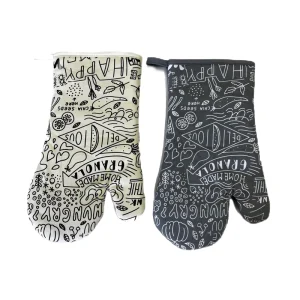 Kitchen Oven Mittens Heat Resistant Gloves for Cooking OEM Customized Printing Cotton Baking BBQ Oven Mitts
