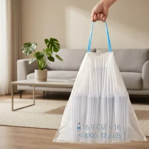 Kitchen PE Trash Bags 13 Gallon Drawstring with Odor Shield for Household and Bathroom Use