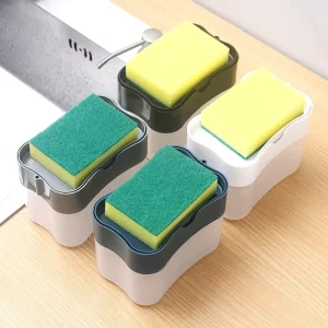 Kitchen Soap Press Dispenser Automatic Liquid Adding Dish Brush Scrubber Soap Press Dishwasher with Sponge