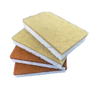 Kitchen Sponge with Sisal Pulp, Cotton Cellulose, and Coconut, Compostable Heavy-Duty Scouring Pad