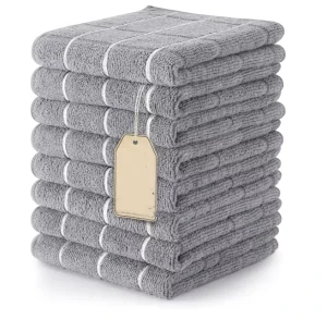 Kitchen Towels Set 12×12 Inches Microfiber Highly Absorbent Super Soft Grey for Dish and Pan Cleaning