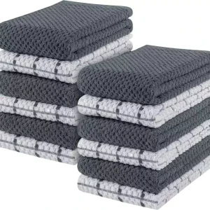 Kitchen Towels Woven Cotton Checkered Dishcloths Soft Quick Dry Highly Absorbent Durable Roll Hook