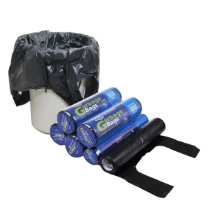 Kitchen Trash Bags with Ergonomic Handles Blue and Black Plastic Bags on Roll