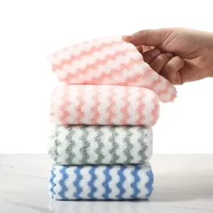 Kitchen Wipes 15x20cm Coral Velvet Wave Design Thickened Absorbent Household Cleaning Cloth
