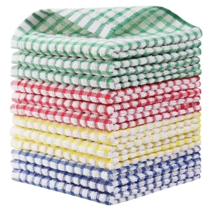 Kitchen Woven Cotton Yarn Dishwashing Cloth Plaid Pattern Multifunctional High Water Absorbency Wiping Dishes Bathroom Sink Pans
