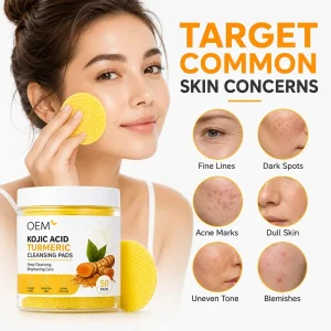 Kojic Acid Turmeric Cleansing Pads Skin Brightening Dark Spots Exfoliating Face Toner Private Label Daily Use Set