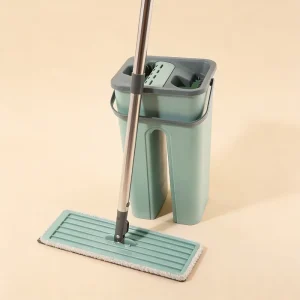 LC Professional Mini Mop Bucket Set 2 Microfibre Mop Heads Stainless Steel Pole 80% 90% Dehydration Rate Automatic Wringing