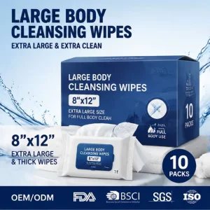Large Body Cleansing Wipes Ultra Soft Smooth Alcohol Free Dermatologically Tested for Elderly Care Customizable