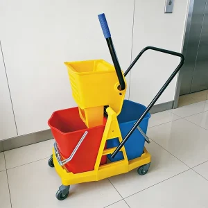 Large-Capacity Plastic Mop Squeezing Cart with Side-Press Double Wringer