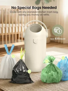 Large Diaper Bin with Odor Control and Sealed Smell Barrier